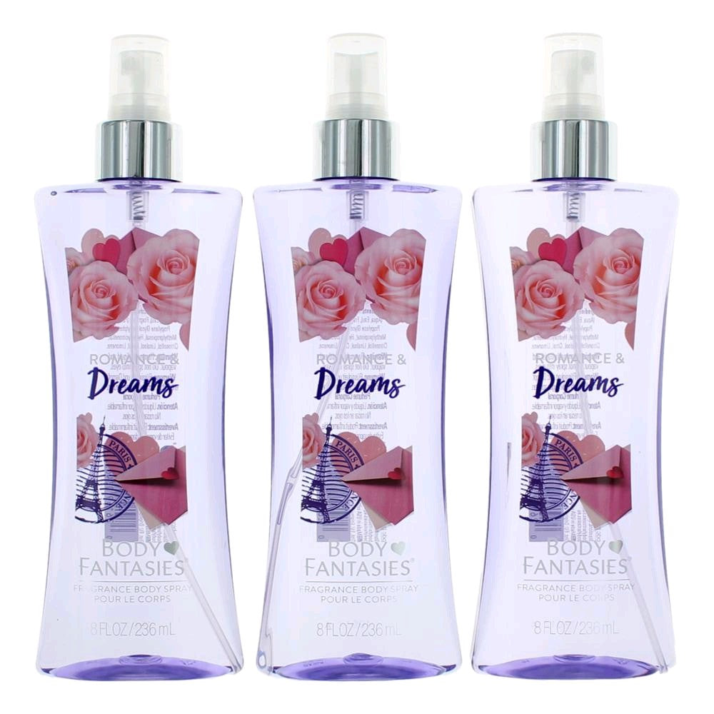 Bottle of Romance & Dreams by Body Fantasies, 3 Pack 8 oz Fragrance Body Spray for Women